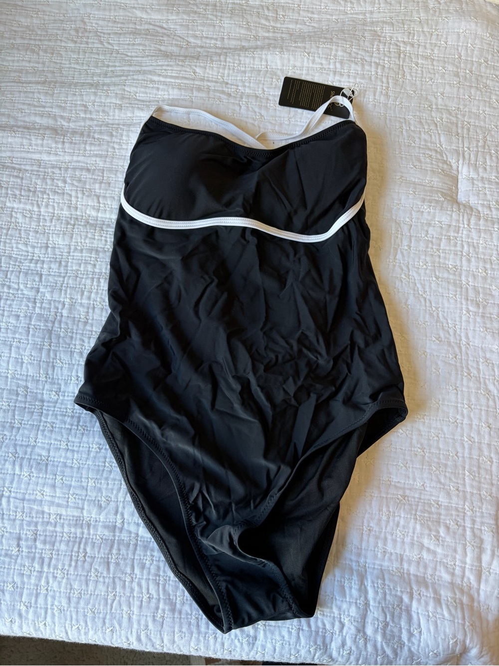 Women's Black One-Piece Swimsuit with White Trim